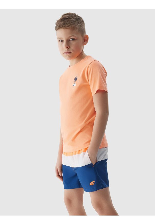 4f - 4F T-shirt z nadrukiem chłopięcy - pomarańczowy 152 (11-12 lat). Okazja: na co dzień. Kolor: pomarańczowy. Materiał: bawełna, jersey, dzianina. Długość rękawa: krótki rękaw. Długość: krótkie. Wzór: nadruk. Sezon: lato. Styl: sportowy, wakacyjny, klasyczny, casual