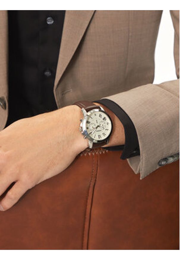 Fossil Zegarek Grant FS4735 Brązowy. Kolor: brązowy. Materiał: skóra