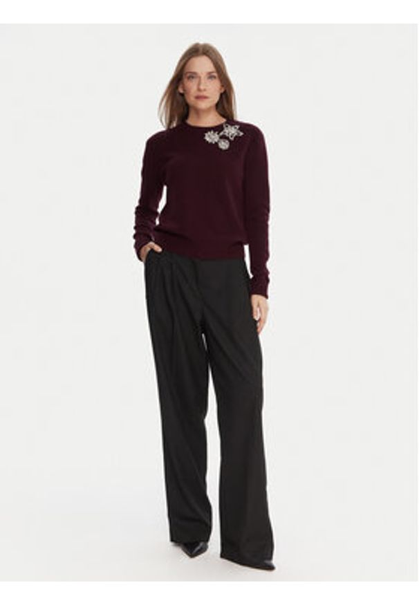 KAOS Sweter RI1KT022 Bordowy Regular Fit. Kolor: czerwony. Materiał: wełna