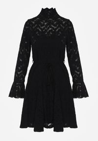 Born2be - Czarna Koronkowa Sukienka z Wiązaniem Półgolfem i Falbankami Alnefera. Okazja: na co dzień. Typ kołnierza: kołnierz z falbankami. Kolor: czarny. Materiał: koronka. Długość rękawa: na ramiączkach. Styl: klasyczny, casual #7