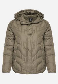 Born2be - Jasnozielona Pikowana Kurtka Przejściowa o Klasycznym Kroju z Kapturem Tavitte. Okazja: na co dzień, na spacer. Typ kołnierza: kaptur. Kolekcja: plus size. Kolor: zielony. Materiał: poliester, jeans. Wzór: aplikacja. Styl: klasyczny #7