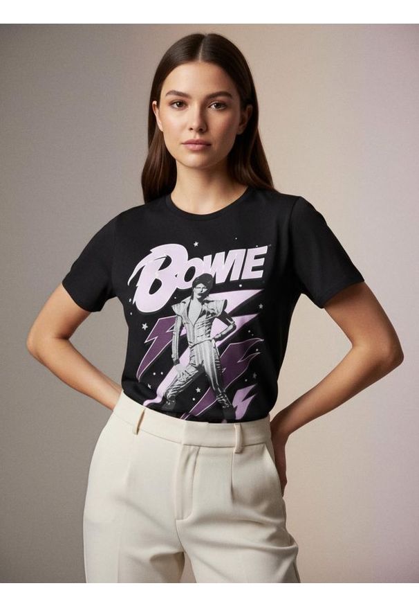 Sinsay - Bawełniana koszulka z nadrukiem David Bowie - czarny. Kolor: czarny. Materiał: bawełna. Wzór: nadruk