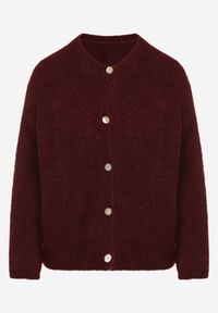 Renee - Bordowy Kardigan o Casualowym Kroju z Wełną i Moherem Lilothel. Okazja: na co dzień. Kolor: czerwony. Materiał: wełna, moher. Długość rękawa: długi rękaw. Długość: długie. Wzór: gładki. Styl: casual, elegancki, klasyczny #2