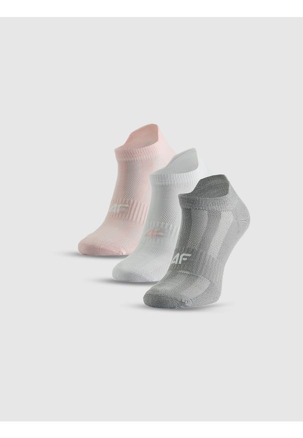 4f - 4F Skarpetki treningowe krótkie (3-pack) damskie - szare+białe+różowe 39-42. Kolor: wielokolorowy. Wzór: prążki. Sport: fitness