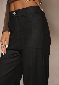 Renee - Czarne Spodnie Wide Leg Regular Waist z Imitacji Skóry Lanavea. Okazja: na co dzień. Kolor: czarny. Materiał: skóra. Styl: casual, elegancki