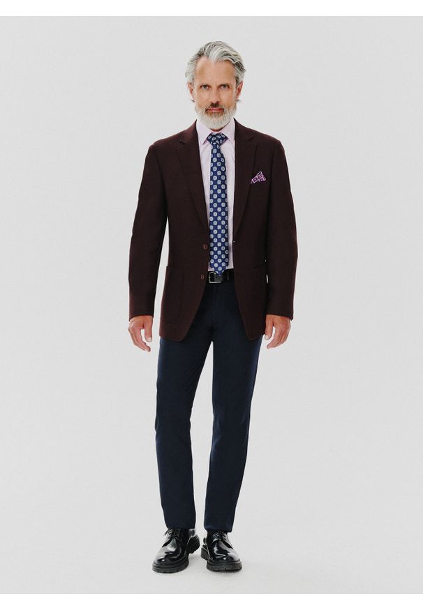 Pako Lorente - PAKO LORENTE – Burgundowa casualowa marynarka męska. Okazja: na co dzień. Kolor: czerwony. Materiał: wełna. Wzór: gładki. Styl: casual