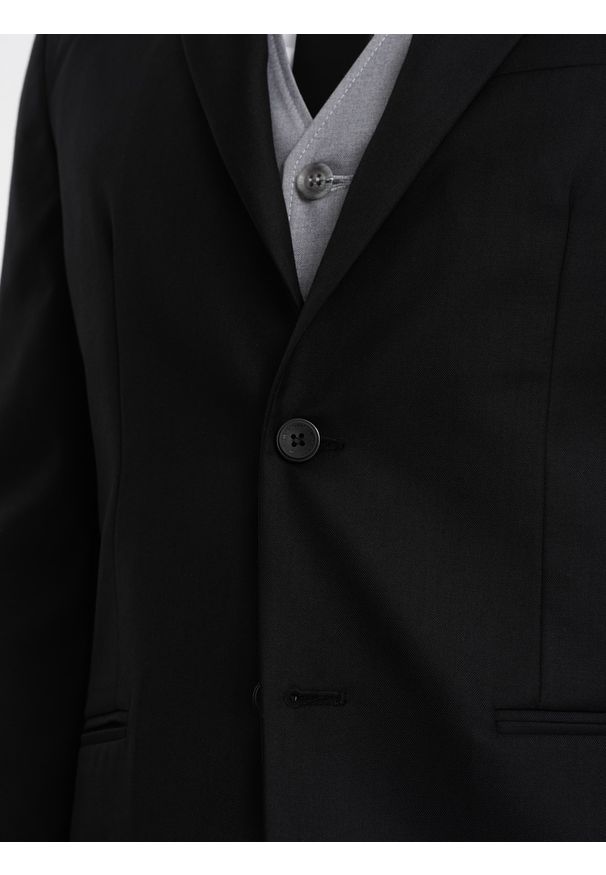 Ombre Clothing - Męska klasyczna marynarka z kieszenią na poszetkę - czarna V4 OM-BLZB-0115 - XXL. Kolor: czarny. Materiał: poliester. Styl: klasyczny