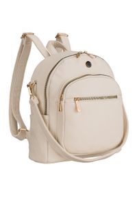 Plecak damski mały ze skóry ekologicznej modny miejski beżowy na suwak listonoszka na ramie torebka 2w1 Peterson PTN MBP-01-F19. Kolor: beżowy. Materiał: skóra ekologiczna #1