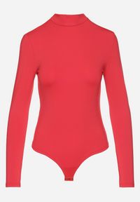 Born2be - Czerwone Prążkowane Body z Półgolfem i Dodatkiem Wiskozy Naonaya. Kolor: czerwony. Materiał: wiskoza, prążkowany #4