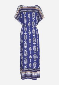 Born2be - Niebieska Pudełkowa Sukienka z Wiskozy w Etniczny Wzór Mirosela. Okazja: na co dzień. Kolor: niebieski. Materiał: wiskoza. Długość rękawa: krótki rękaw. Styl: klasyczny, casual, elegancki #2