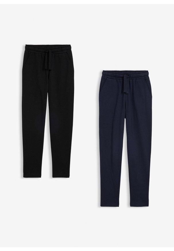 bonprix - Spodnie do biegania z mieszanki bawełny (2 pary). Kolor: czarny. Materiał: bawełna