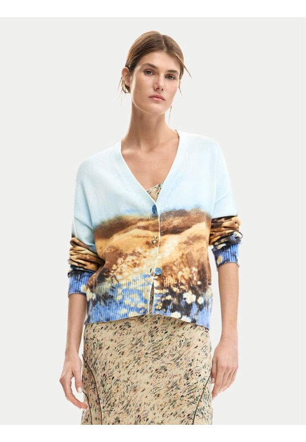 Desigual Kardigan Sun 26SWJF18 Niebieski jasny Regular Fit. Kolor: niebieski. Materiał: bawełna