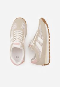 Renee - Beżowe Klasyczne Sneakersy Zdobione Siateczkowymi Wstawkami Eilshoy. Okazja: na co dzień. Kolor: beżowy. Materiał: jeans. Wzór: aplikacja #8