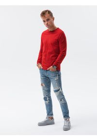 Ombre Clothing - Longsleeve męski bez nadruku L138 - czerwony - XXL. Kolor: czerwony. Materiał: bawełna. Długość rękawa: długi rękaw. Styl: klasyczny