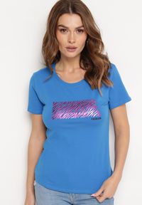 Born2be - Niebieski Bawełniany T-shirt z Nadrukiem na Przodzie Subsoria. Kolor: niebieski. Materiał: bawełna. Wzór: nadruk #3