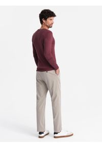 Ombre Clothing - Sweter klasyczny męski z wiskozą BASIC z okrągłym dekoltem – bordowy V11 - Rozmiar: S. Okazja: na spotkanie biznesowe, do pracy, na co dzień. Kolor: czerwony. Materiał: wiskoza. Wzór: gładki. Styl: klasyczny