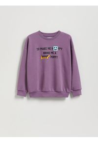 Reserved - Bluza z nadrukiem - fioletowy. Kolor: fioletowy. Materiał: bawełna, dzianina. Wzór: nadruk