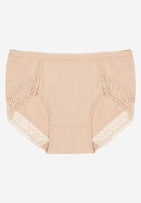 Renee - Beżowe Bawełniane Majtki Figi Zdobione Koronką Idilene. Kolekcja: plus size. Kolor: beżowy. Materiał: koronka, bawełna. Wzór: koronka, aplikacja