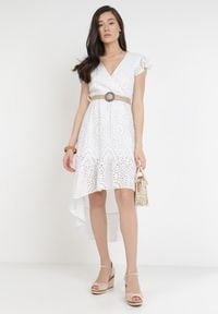 Born2be - Biała Sukienka Pasalphia. Kolor: biały. Materiał: tkanina, bawełna. Wzór: gładki, ażurowy. Typ sukienki: kopertowe #6