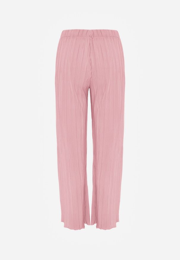 Born2be - Różowe Szerokie Spodnie z Wysokim Stanem ze Zwiewnej Tkaniny z Plisami Galiris. Okazja: do pracy, na co dzień, na spotkanie biznesowe. Stan: podwyższony. Kolor: różowy. Materiał: tkanina. Długość: długie. Styl: elegancki, biznesowy, casual