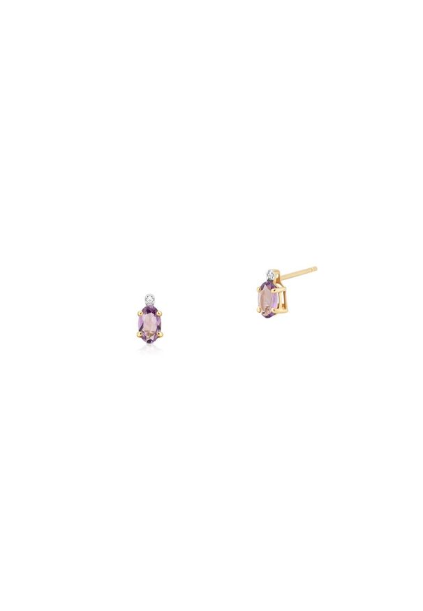 W.KRUK Zjawiskowe Złote Kolczyki - złoto 585, Diament 0,006 ct,ametyst - ZHH/KB+33. Materiał: złote. Kolor: złoty. Wzór: aplikacja. Kamień szlachetny: ametyst, diament