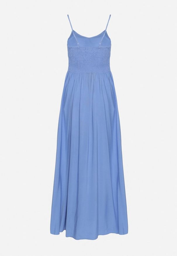 Born2be - Niebieska Rozkloszowana Wiskozowa Sukienka na Cienkich Regulowanych Ramiączkach Canelsea. Okazja: na co dzień. Kolor: niebieski. Materiał: wiskoza. Długość rękawa: na ramiączkach. Styl: casual