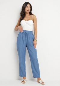 Born2be - Niebieskie Spodnie z Wysokim Stanem i Gumką w Talii Savisse. Okazja: na co dzień. Stan: podwyższony. Kolor: niebieski. Styl: elegancki, casual #6