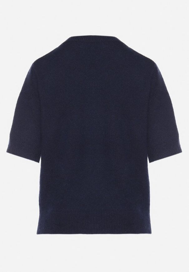 Born2be - Granatowy Sweter z Wełną i Krótkim Rękawem Turosa. Okazja: na co dzień. Kolor: niebieski. Materiał: wełna. Długość rękawa: krótki rękaw. Długość: krótkie. Styl: klasyczny, casual, elegancki