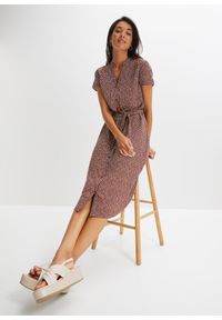 bonprix - Sukienka koszulowa w kropki. Kolor: brązowy. Wzór: kropki. Typ sukienki: koszulowe #1