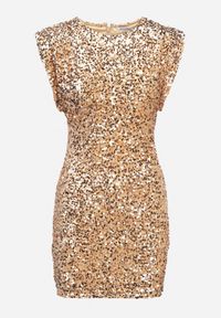 Born2be - Złota Cekinowa Sukienka o Dopasowanym Kroju z Usztywnionymi Ramionami Cealina. Kolor: złoty. Typ sukienki: dopasowane. Styl: elegancki, klasyczny #6