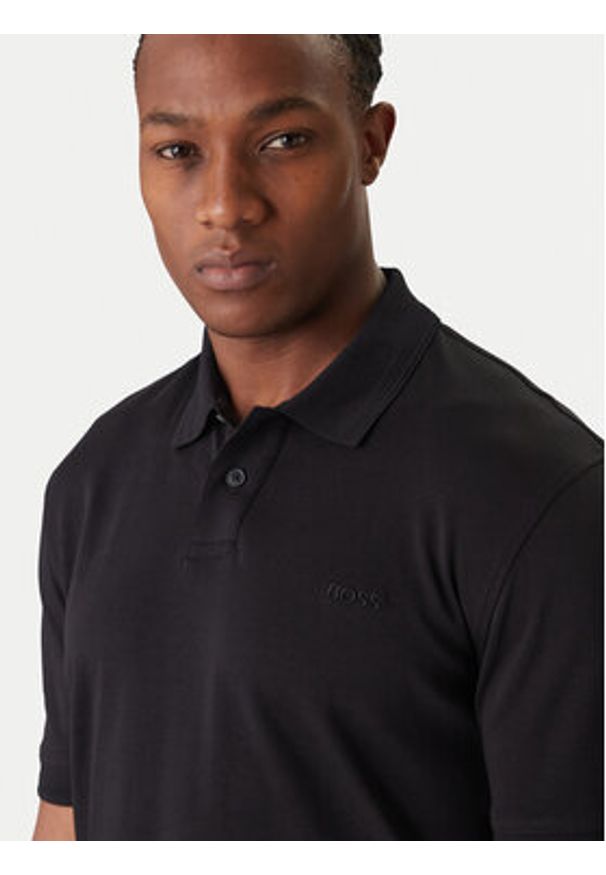BOSS Polo Pe_Interlock 50520109 Czarny Regular Fit. Typ kołnierza: polo. Kolor: czarny. Materiał: bawełna
