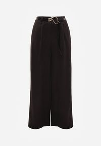 Renee - Czarne Spodnie Szerokie z Dodatkiem Bawełny High Waist z Metaliczną Klamrą Azaerixis. Okazja: na co dzień. Stan: podwyższony. Kolor: czarny. Materiał: bawełna. Styl: casual #4