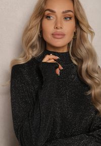 Renee - Czarny Brokatowy Sweter z Wiskozą i Ozdobnymi Guzikami Onorvia. Kolor: czarny. Materiał: wiskoza. Sezon: zima #5