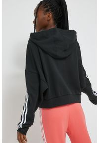 adidas Originals bluza bawełniana damska kolor czarny z kapturem z aplikacją. Okazja: na co dzień. Typ kołnierza: kaptur. Kolor: czarny. Materiał: bawełna. Wzór: aplikacja. Styl: casual #4