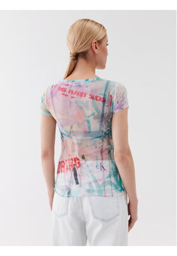 Guess T-Shirt W3YI70 KBAH2 Niebieski Slim Fit. Kolor: niebieski. Materiał: syntetyk