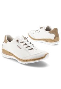 Półbuty damskie Rieker, cholewka ze skóry naturalnej gładkiej sportowa forma klasyczne sznurowanie lekka elastyczna podeszwa, białe, N42K5-80. Okazja: na co dzień. Zapięcie: sznurówki. Kolor: biały. Materiał: skóra. Szerokość cholewki: normalna. Wzór: gładki. Styl: klasyczny, sportowy #6