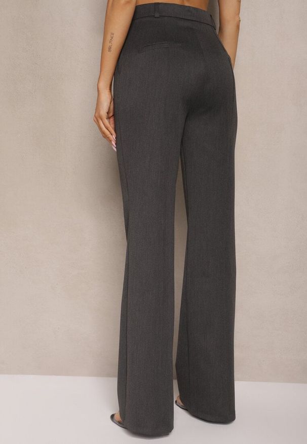 Renee - Ciemnoszare Garniturowe Spodnie Dzwony z Wiskozą High Waist Gelobina. Okazja: na spotkanie biznesowe. Stan: podwyższony. Kolor: szary. Materiał: wiskoza. Styl: biznesowy, klasyczny