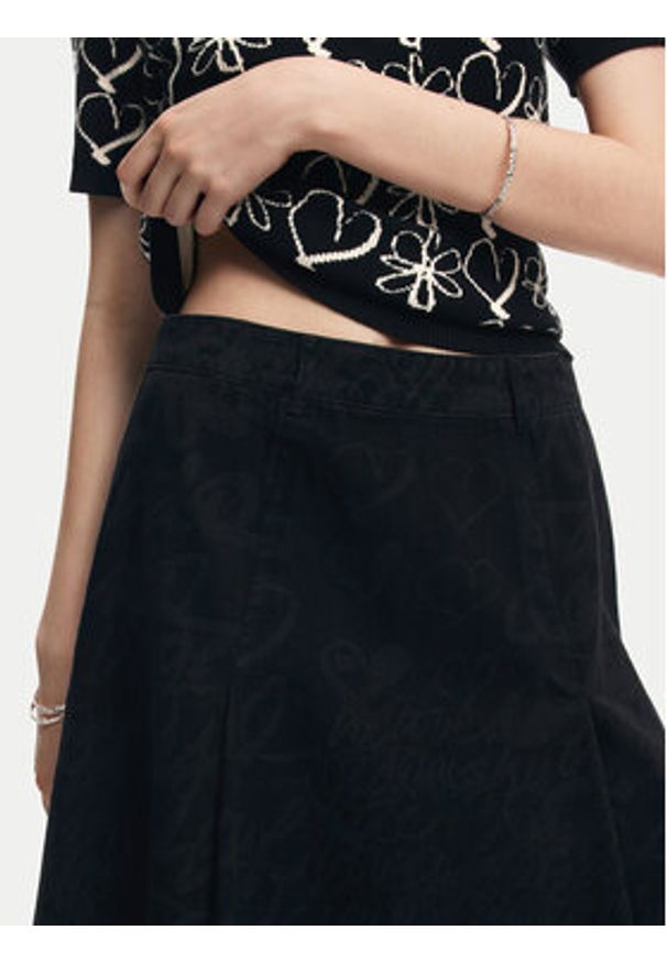 Desigual Spódnica trapezowa Lettering Lacroix 24WWFW07 Czarny Regular Fit. Kolor: czarny. Materiał: bawełna