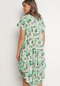 Born2be - Zielona Sukienka Bawełniana z Asymetrycznym Dołem w Kwiatki Nativienne. Kolor: zielony. Materiał: bawełna. Długość rękawa: krótki rękaw. Wzór: kwiaty. Sezon: lato. Typ sukienki: asymetryczne. Styl: elegancki #7