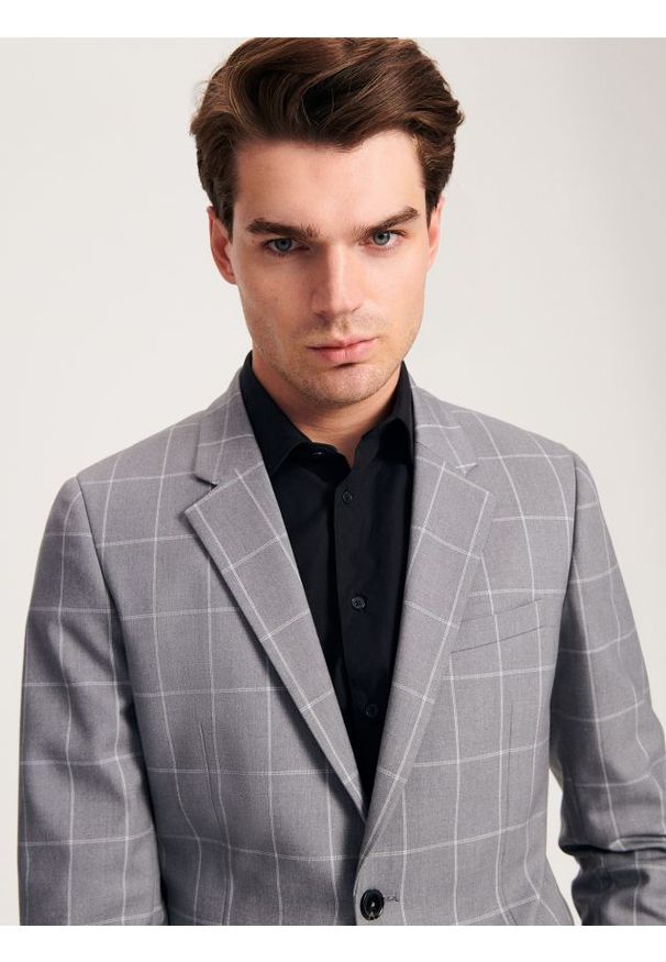 Reserved - Marynarka slim fit w kratę - jasnoszary. Kolor: szary. Materiał: wiskoza, tkanina