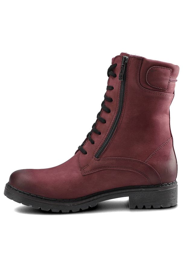 Bordowe Botki Damskie Simen Modne Skórzane Buty. Zapięcie: sznurówki. Kolor: czerwony. Materiał: skóra. Sezon: zima, jesień. Styl: klasyczny
