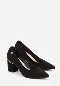 Renee - Czarne Czółenka na Słupku z Wkładką ze Skóry Naturalnej i Metaliczną Ozdobą Dynaste. Kolor: czarny. Materiał: skóra. Wzór: aplikacja. Obcas: na słupku. Styl: elegancki #7