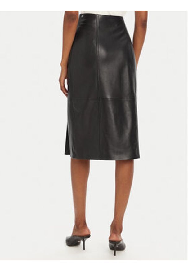 Hugo - HUGO Spódnica skórzana Leomira 50542308 Czarny Regular Fit. Kolor: czarny. Materiał: skóra