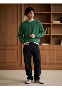 Sinsay - Bluza crewneck z domieszką bawełny - zielony. Kolor: zielony. Materiał: bawełna #1