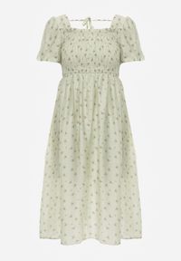 Renee - Zielona Rozkloszowana Sukienka z Tencelu w Stylu Baby Doll w Kwiatowy Print Harele. Okazja: na co dzień. Kolor: zielony. Wzór: nadruk, kwiaty. Typ sukienki: rozkloszowane. Materiał: poliester. Długość rękawa: krótki rękaw. Sezon: lato. Styl: casual. Długość: mini #7