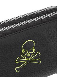 Philipp Plein - PHILIPP PLEIN - Czarny skórzany portfel Skull z logo. Kolor: czarny. Materiał: skóra. Wzór: aplikacja #2