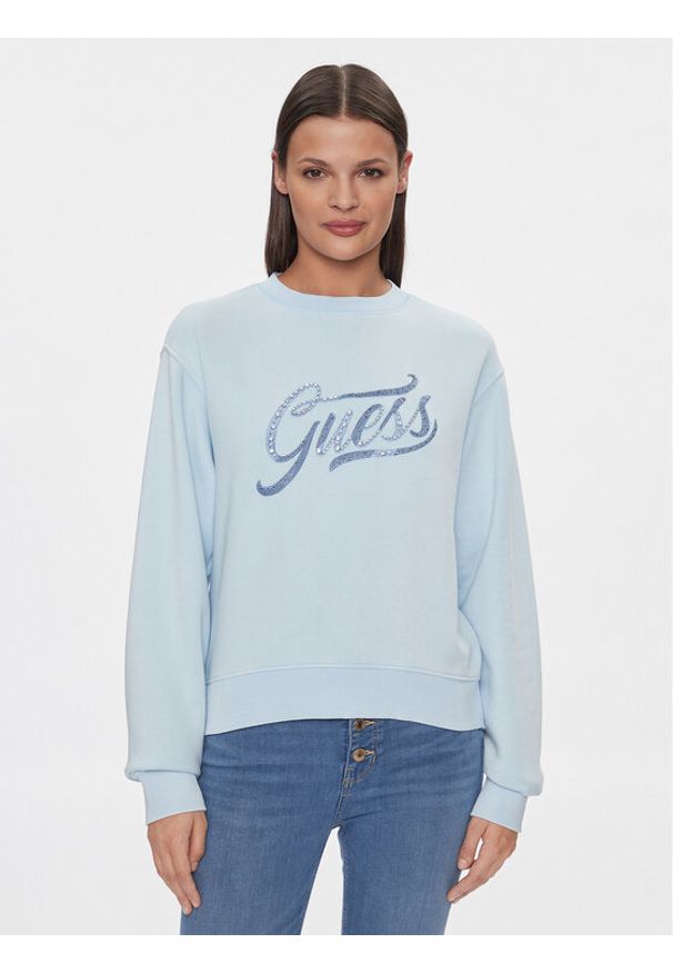 Guess Bluza W4RQ14 KB681 Błękitny Regular Fit. Kolor: niebieski. Materiał: bawełna, syntetyk