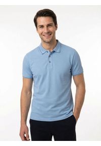 Klasyczna, Męska Koszulka Polo - Adriano Guinari - Błękitna. Typ kołnierza: polo. Kolor: niebieski. Materiał: bawełna. Styl: klasyczny #3