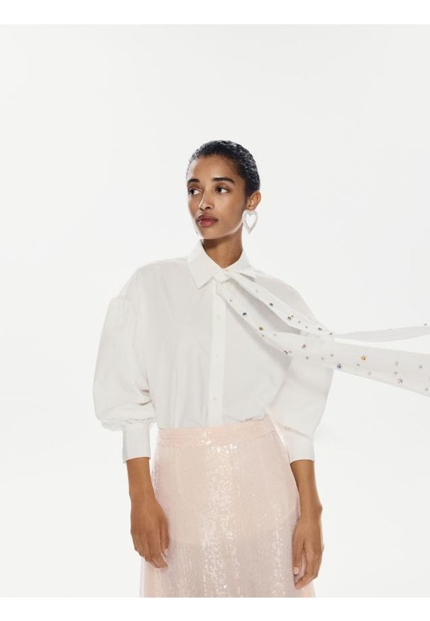 Reserved - Koszula z wiązaniem - biały. Kolor: biały. Materiał: bawełna, tkanina