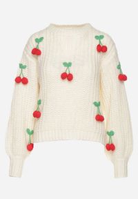 Born2be - Jasnobeżowy Sweter z Aplikacjami Wisienek o Klasycznym Fasonie Dintinnia. Okazja: na co dzień, na spotkanie biznesowe. Kolor: beżowy. Materiał: jeans. Długość rękawa: długi rękaw. Długość: długie. Wzór: aplikacja. Styl: klasyczny #6